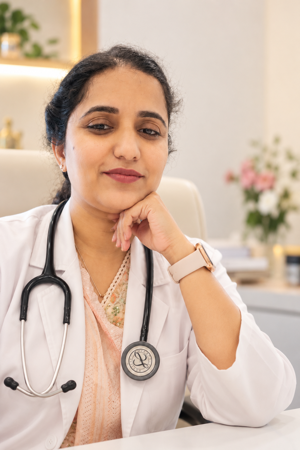 Dr. Lavanya Korabandi at clinic desk